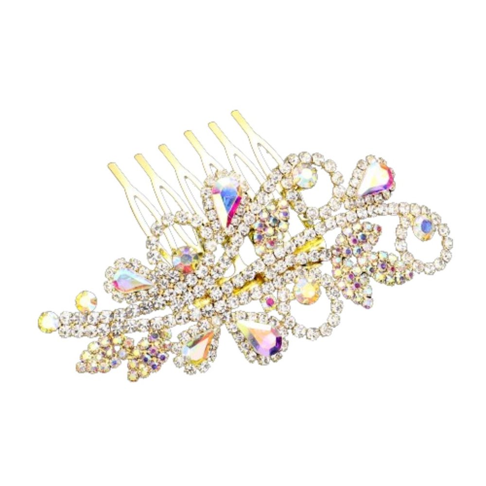 Round Teardrop Stone Accented Hair Comb
